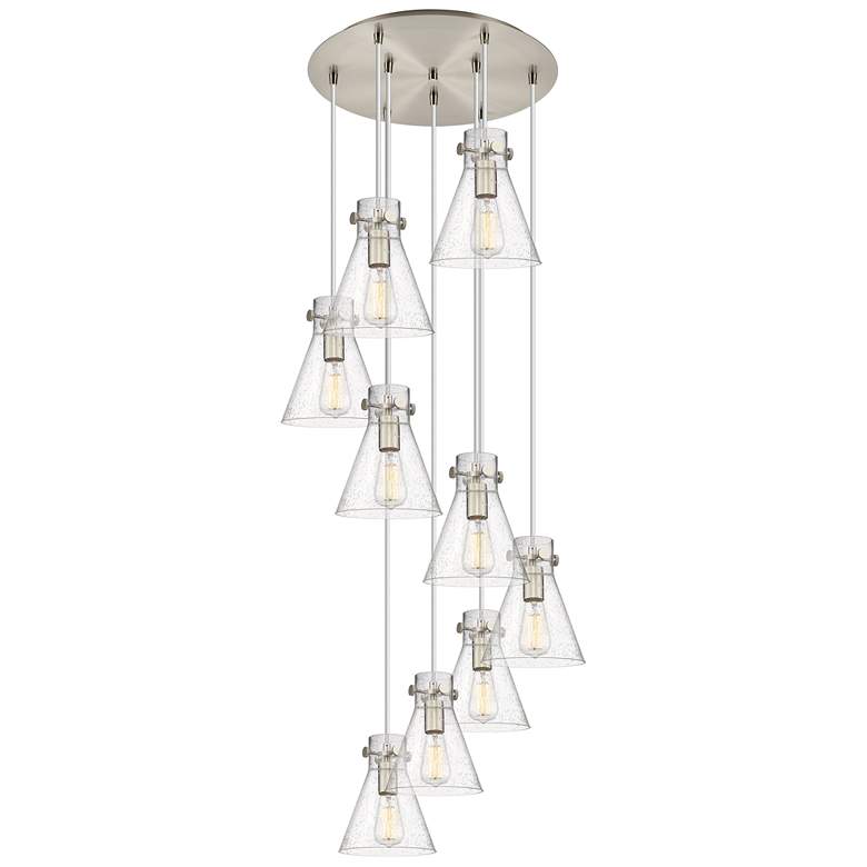 Image 1 Newton Cone 39.75"W 5 Light Brushed Nickel Linear Pendant w/ Smoke Sha