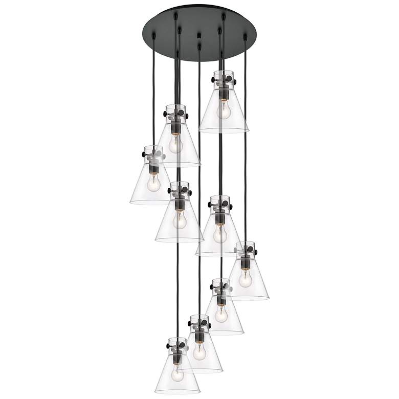Image 1 Newton Cone 39.75"W 5 Light Brushed Nickel Linear Pendant w/ White Sha
