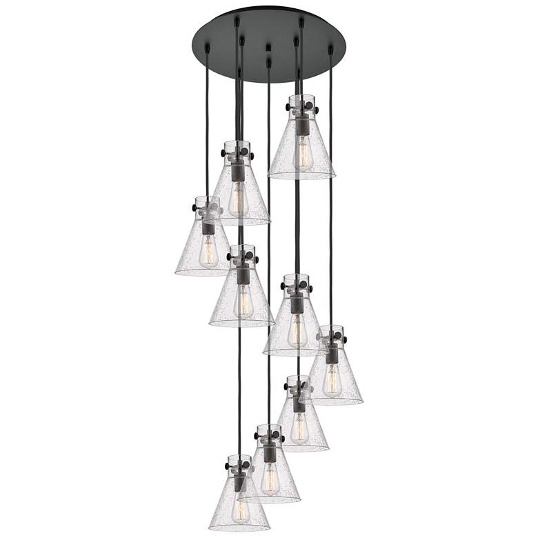 Image 1 Newton Cone 39.75"W 5 Light Polished Nickel Linear Pendant w/ Clear Sh