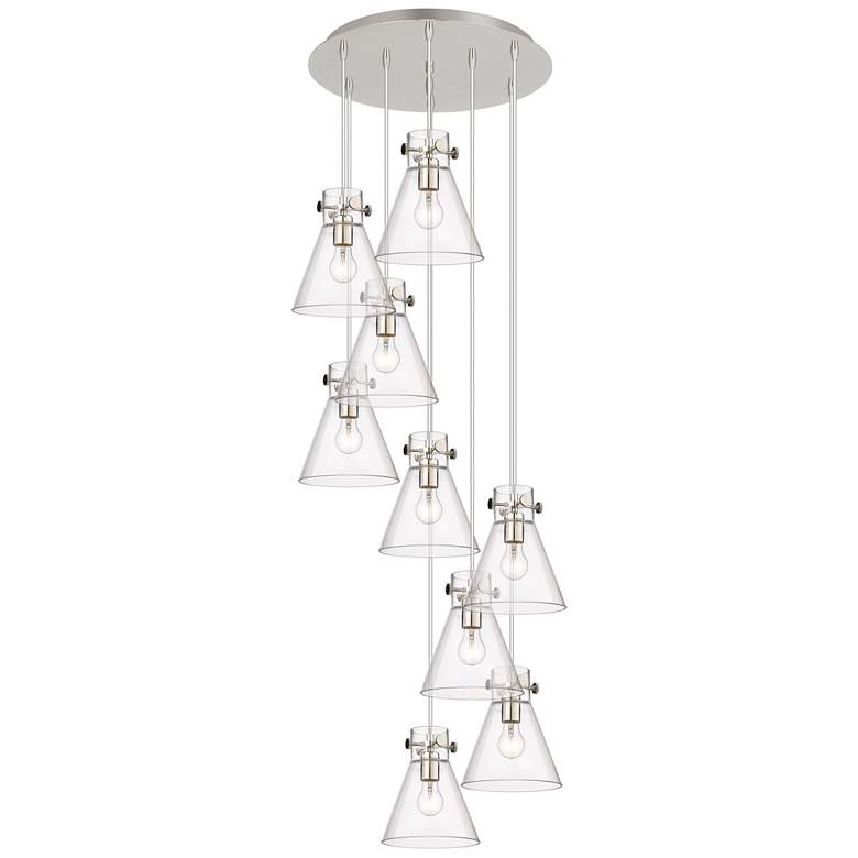 Image 1 Newton Cone 39.75"W 5 Light Polished Nickel Linear Pendant w/ Seedy Sh