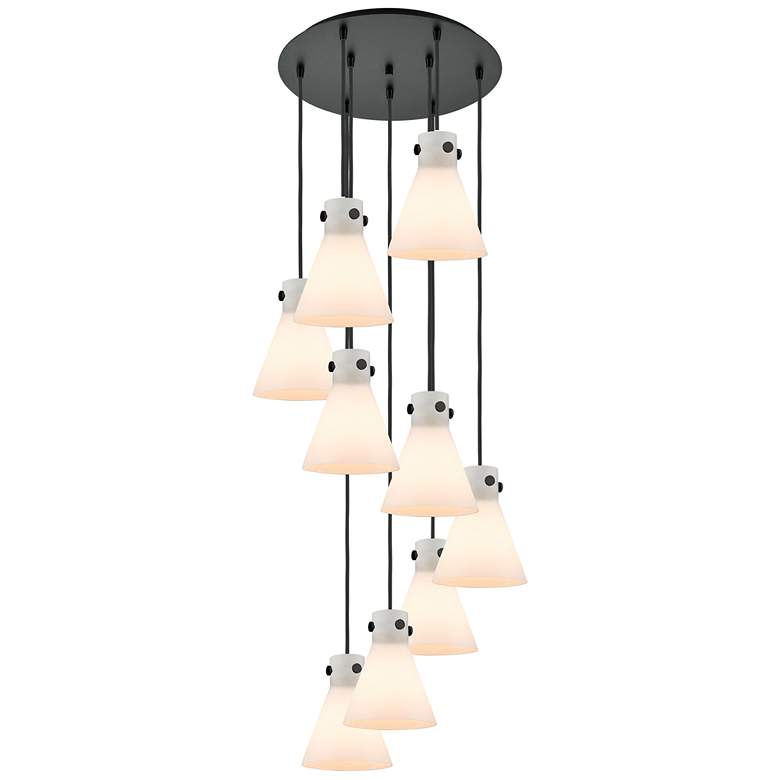 Image 1 Newton Cone 39.75"W 5 Light Polished Nickel Linear Pendant w/ Smoke Sh