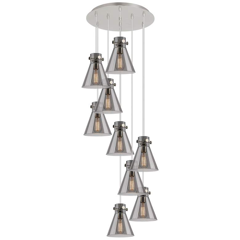 Image 1 Newton Cone 39.75"W 5 Light Polished Nickel Linear Pendant w/ White Sh