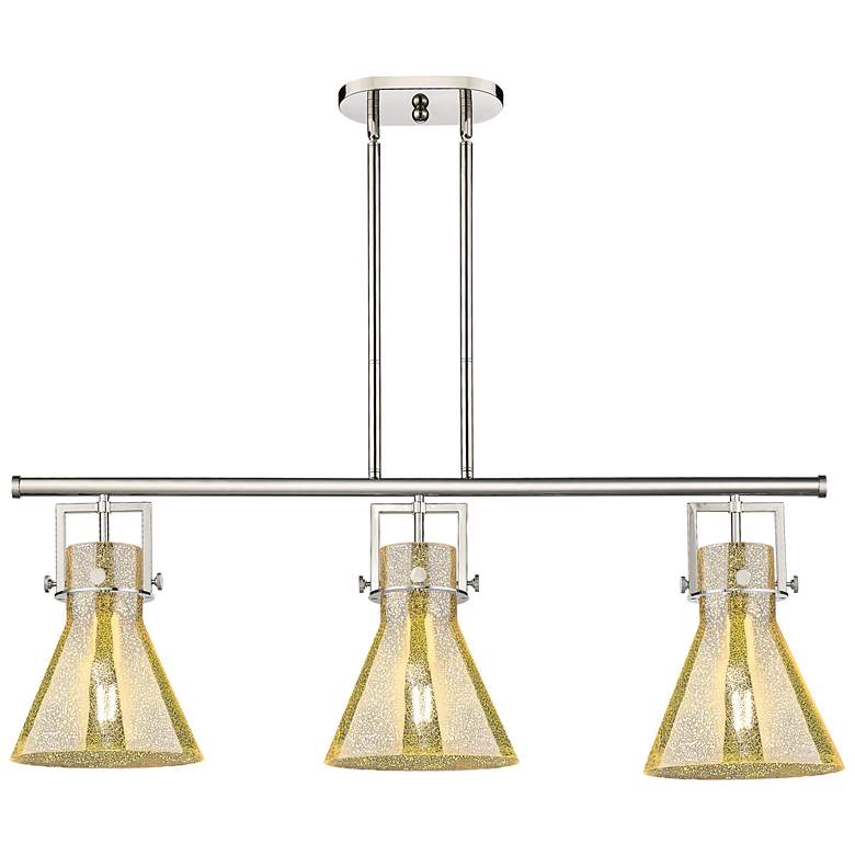 Image 1 Newton Cone 41.5"W 3 Light Nickel Stem Island Light With Mercury Shade