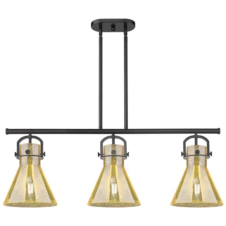 Image 1 Newton Cone 42"W 3 Light Black Stem Arch Island Light w/ Mercury Shade