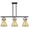 Newton Cone 42"W 3 Light Black Stem Arch Island Light w/ Mercury Shade