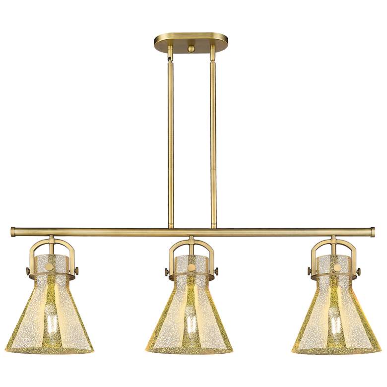 Image 1 Newton Cone 42"W 3 Light Brass Stem Arch Island Light w/ Mercury Shade