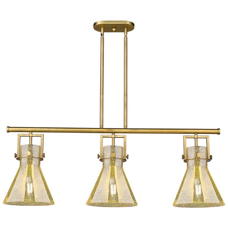 Image 1 Newton Cone 42"W 3 Light Brass Stem Island Light w/ Mercury Shade
