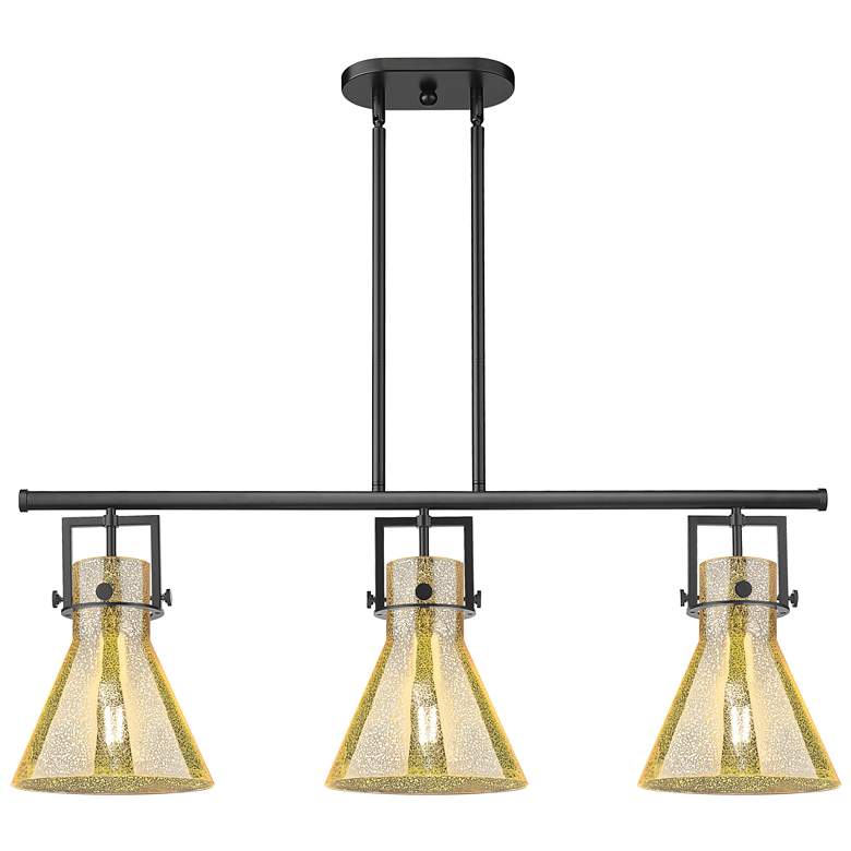 Image 1 Newton Cone 42"W 3 Light Matte Black Stem Island Light w/ Mercury Shade