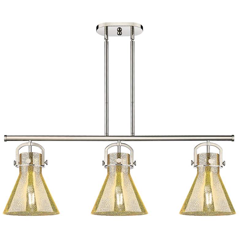 Image 1 Newton Cone 42"W 3 Light Nickel Stem Arch Island Light w/ Mercury Shade