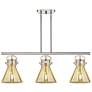 Newton Cone 42"W 3 Light Nickel Stem Arch Island Light w/ Mercury Shade