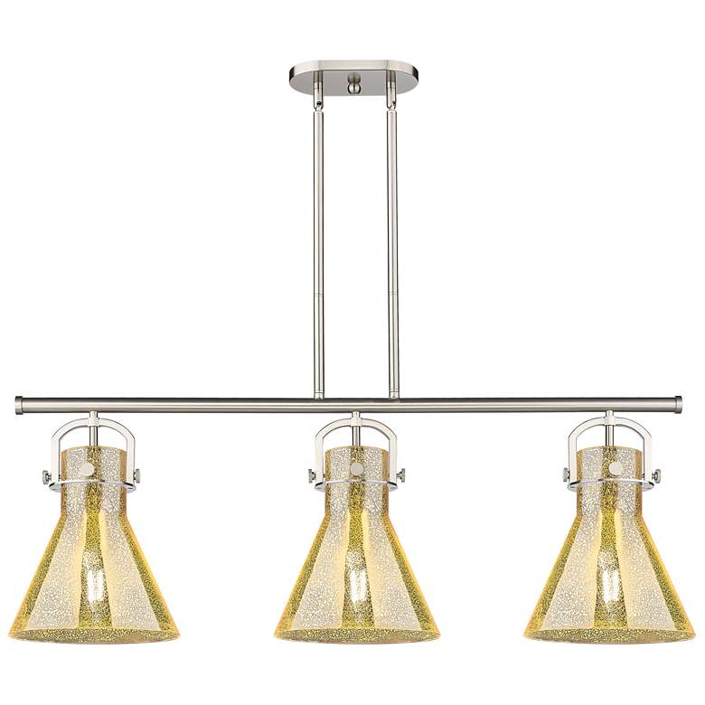 Image 1 Newton Cone 42"W 3-Lt Satin Nickel Stem Arch Island-Lt w/ Mercury Shade