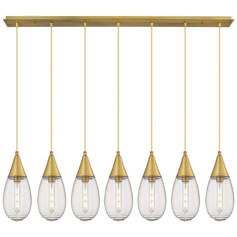 Image 1 Newton Cone 51.75" Wide 7 Light Brushed Brass Linear Pendant w/ White