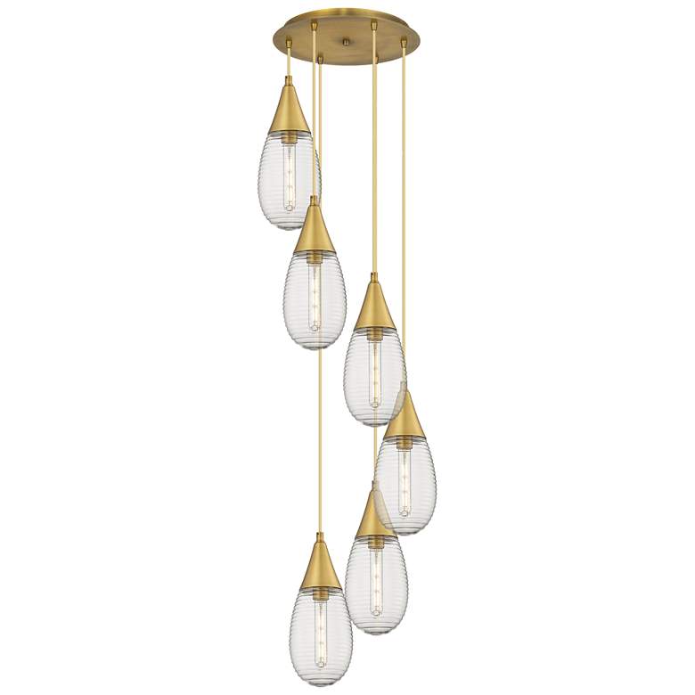 Image 1 Newton Cone 51.75"W 4 Light Brushed Nickel Linear Pendant w/ Clear Sha