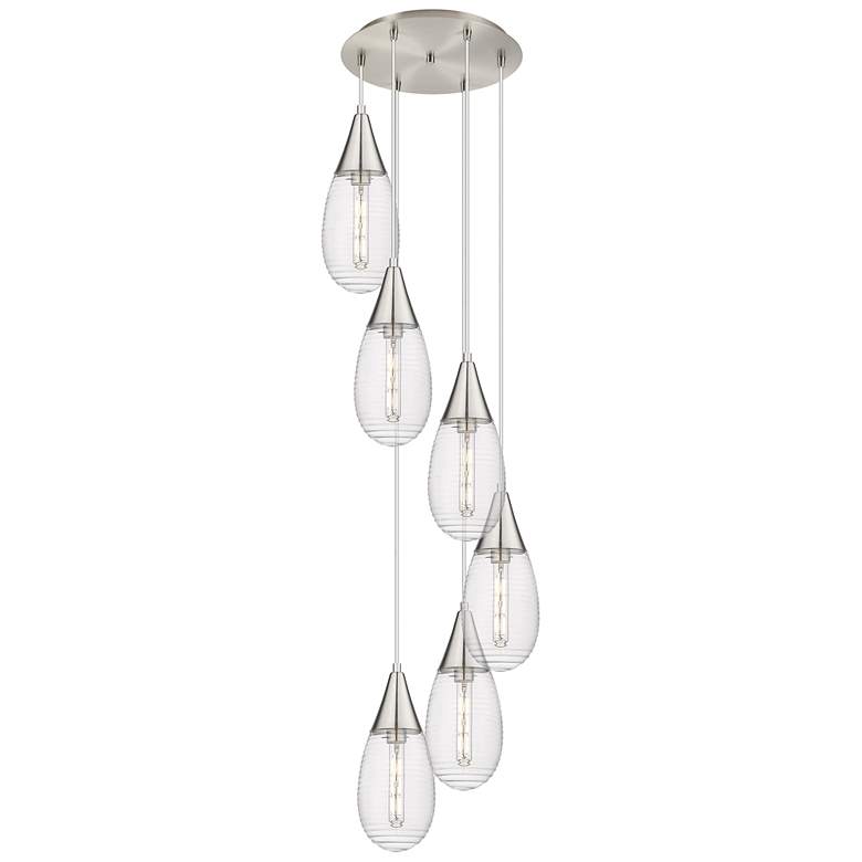 Image 1 Newton Cone 51.75"W 4 Light Brushed Nickel Linear Pendant w/ Seedy Sha