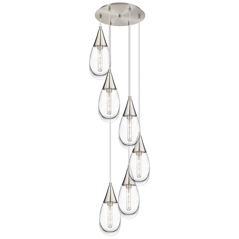 Image 1 Newton Cone 51.75"W 4 Light Brushed Nickel Linear Pendant w/ Smoke Sha