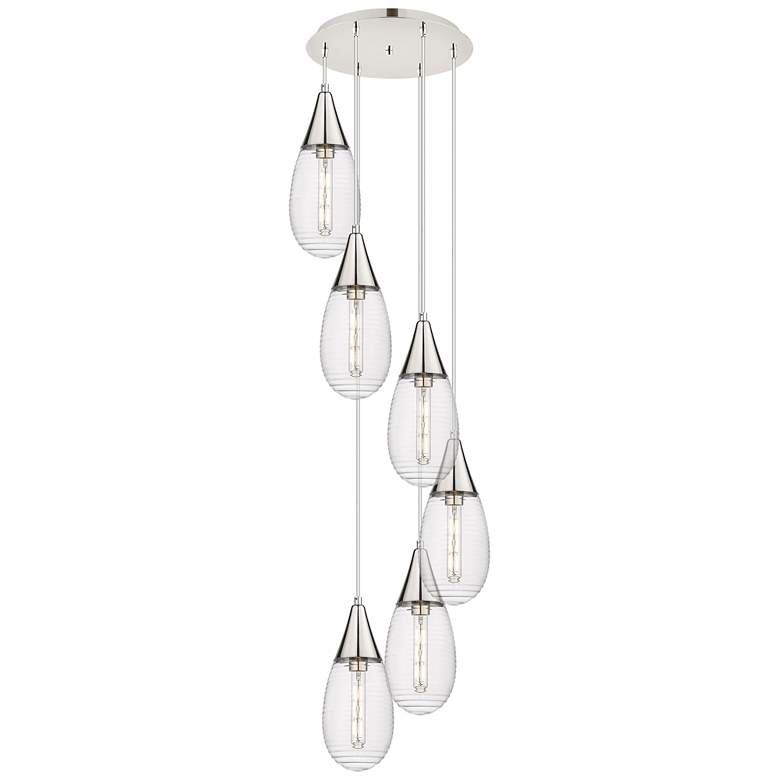 Image 1 Newton Cone 51.75"W 4 Light Polished Nickel Linear Pendant w/ Smoke Sh