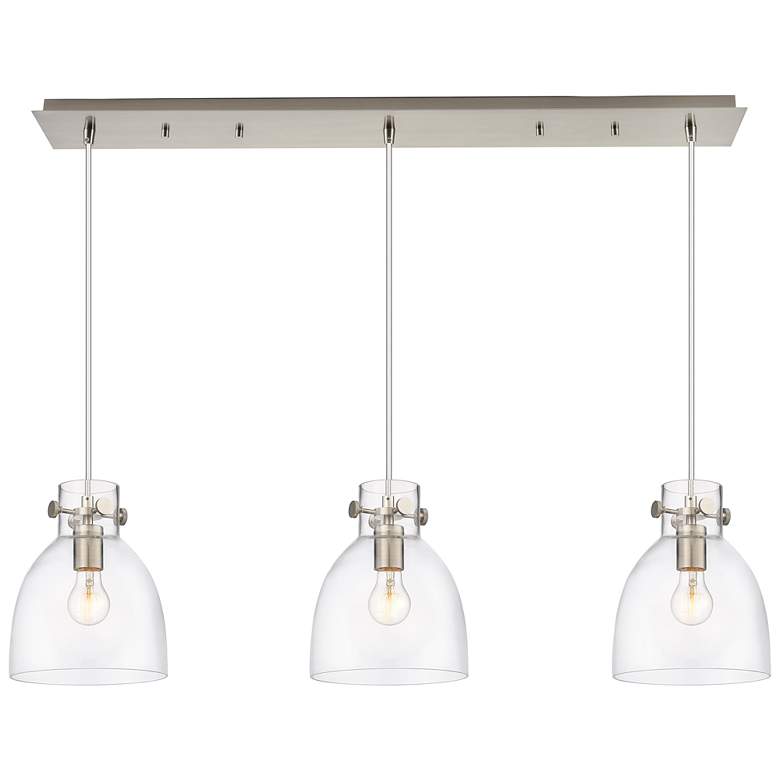 Image 1 Newton Cone 51.75"W 7 Light Brushed Brass Linear Pendant w/ Smoke Shad