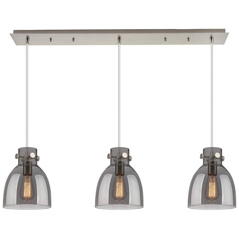 Image 1 Newton Cone 51.75"W 7 Light Brushed Nickel Linear Pendant w/ Clear Sha