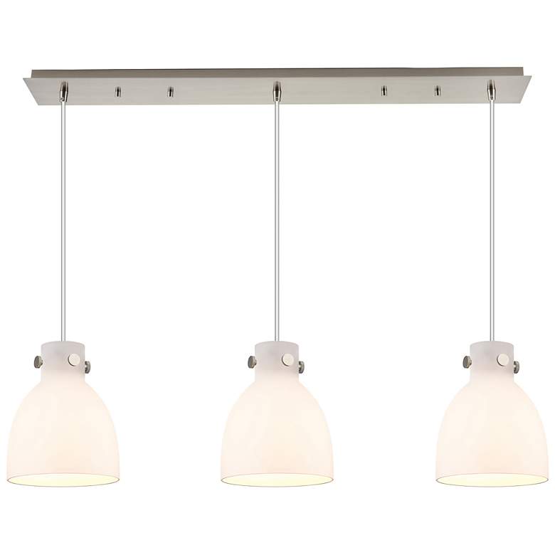 Image 1 Newton Cone 51.75"W 7 Light Brushed Nickel Linear Pendant w/ Seedy Sha