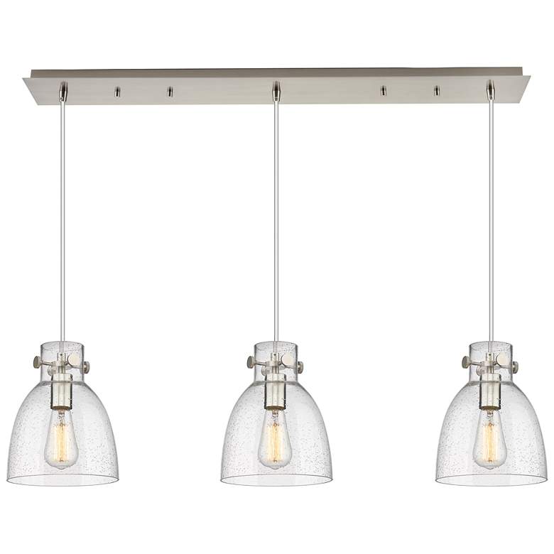 Image 1 Newton Cone 51.75"W 7 Light Brushed Nickel Linear Pendant w/ Smoke Sha