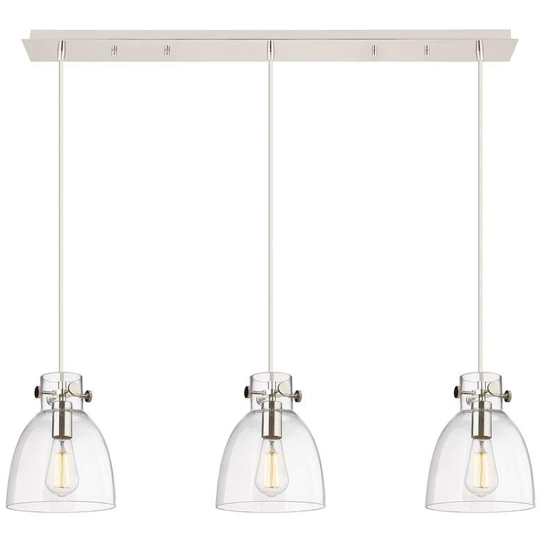 Image 1 Newton Cone 51.75"W 7 Light Polished Nickel Linear Pendant w/ Seedy Sh