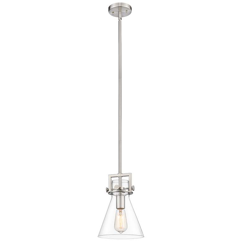 Image 1 Newton Cone 8" Brushed Satin Nickel Stem Hung Mini Pendant