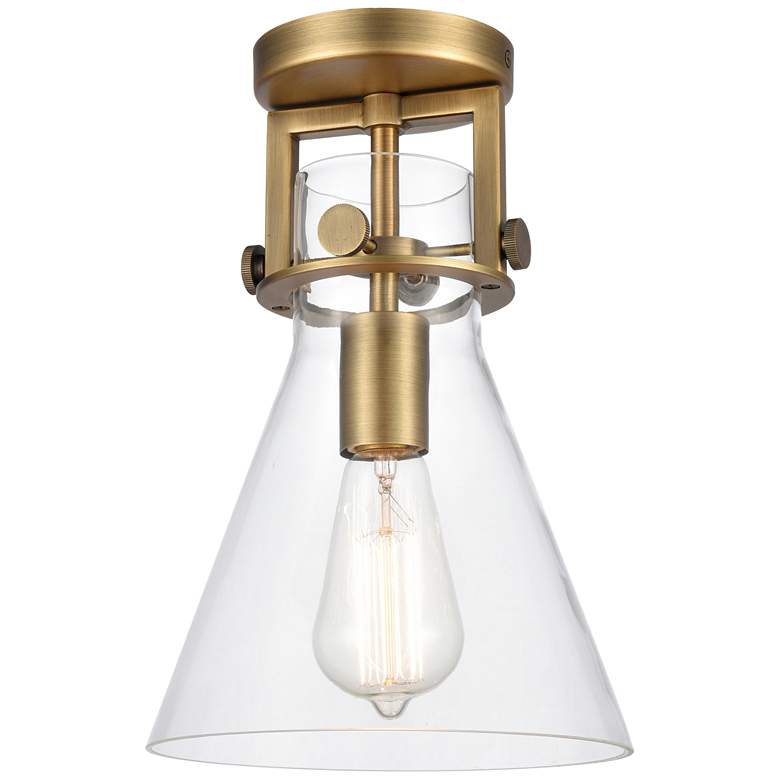 Image 1 Newton Cone 8" LED Flush Mount - Brushed Brass - Clear Shade