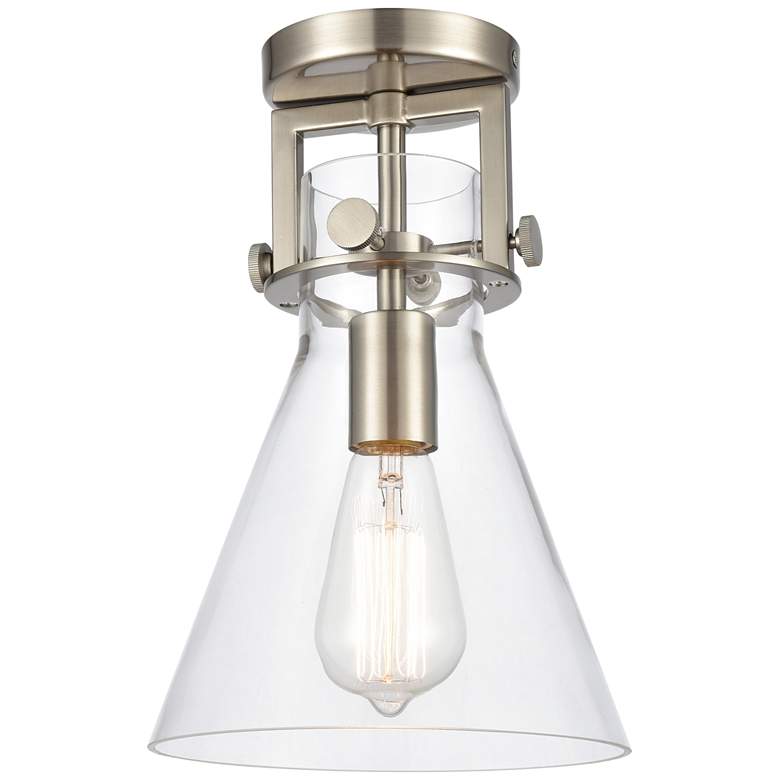 Image 1 Newton Cone 8" LED Flush Mount - Brushed Satin Nickel - Clear Shade