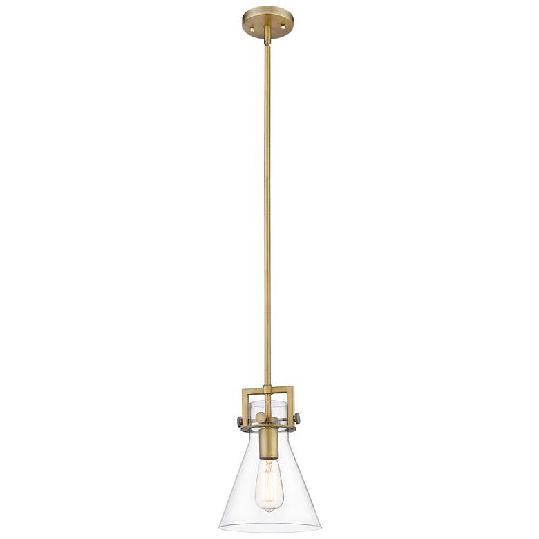 Image 1 Newton Cone 8 inch LED Mini Pendant - Brushed Brass - Clear Shade