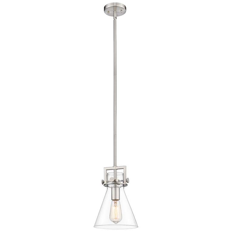Image 1 Newton Cone 8" LED Mini Pendant - Brushed Satin Nickel - Clear