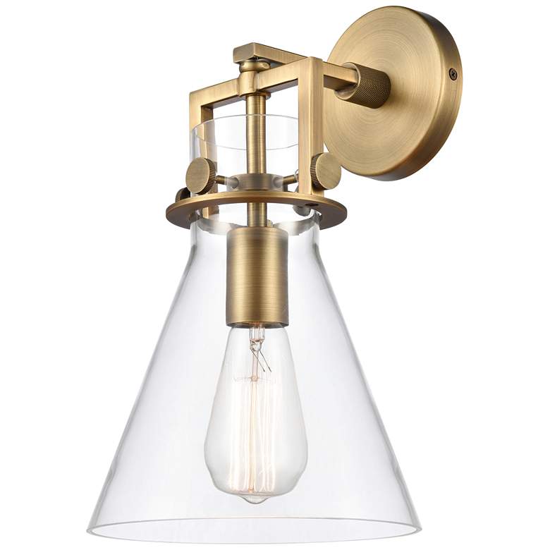 Image 1 Newton Cone 8" LED Sconce - Brass Finish - Clear Shade