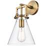 Newton Cone 8" LED Sconce - Brass Finish - Clear Shade