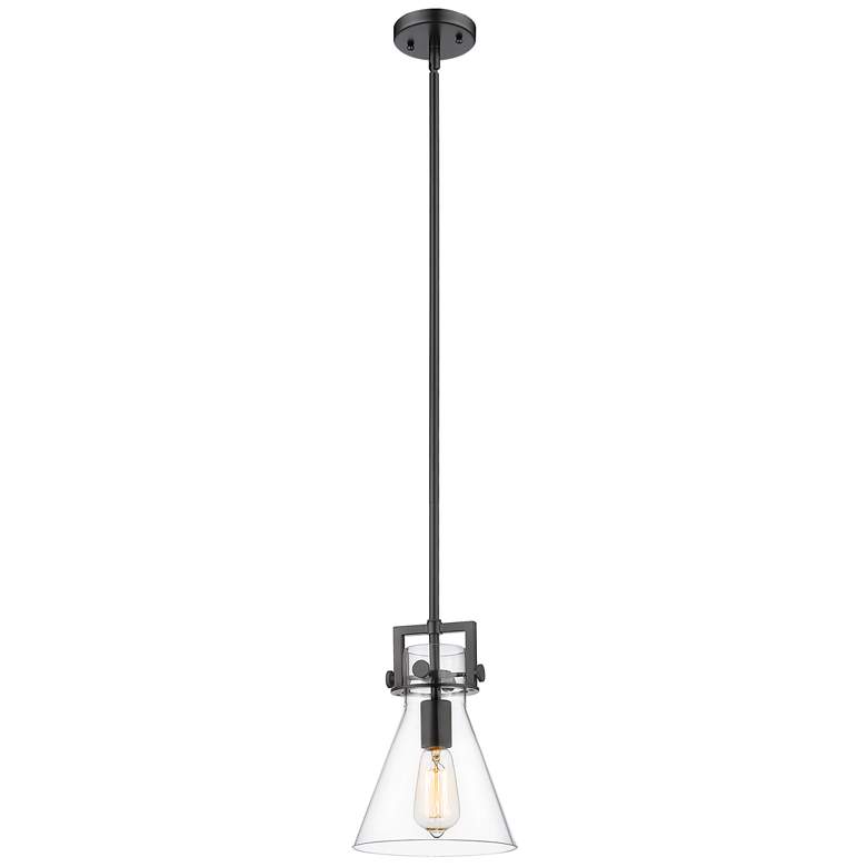 Image 1 Newton Cone 8" Stem Hung LED Mini Pendant - Matte Black - Clear Shade