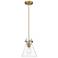 Newton Cone 8" Wide Brushed Brass Cord Hung Pendant With Clear Glass S