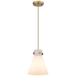 Newton Cone 8" Wide Cord Hung Brushed Brass Pendant With White Shade