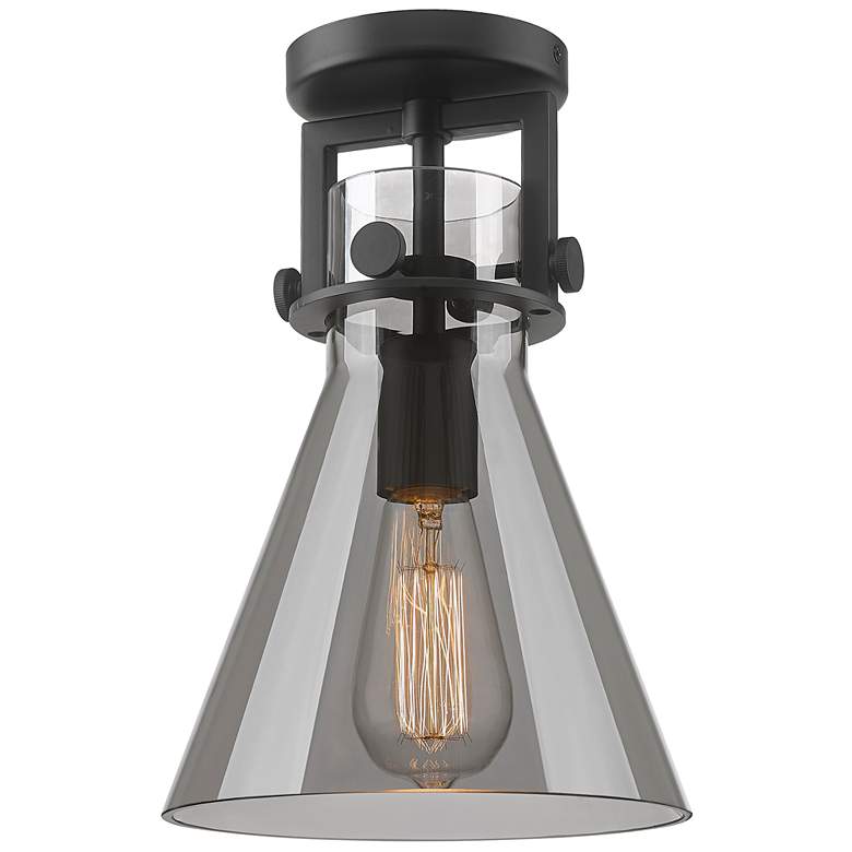 Image 1 Newton Cone 8" Wide Matte Black Ceiling Light w/ Smoke Glass