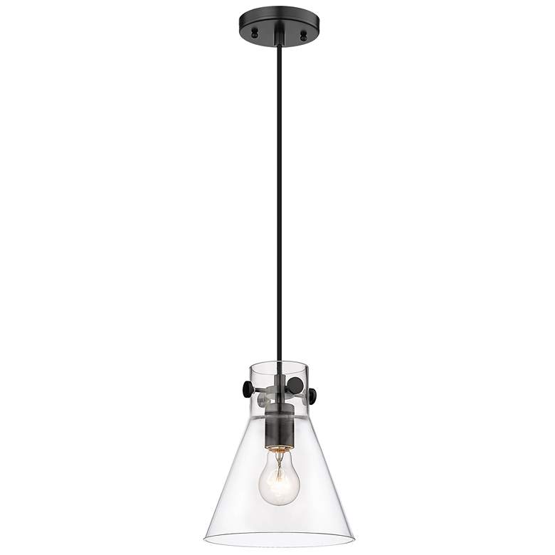 Image 1 Newton Cone 8" Wide Matte Black Cord Hung Pendant With Clear Glass Sha