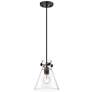 Newton Cone 8" Wide Matte Black Cord Hung Pendant With Clear Glass Sha