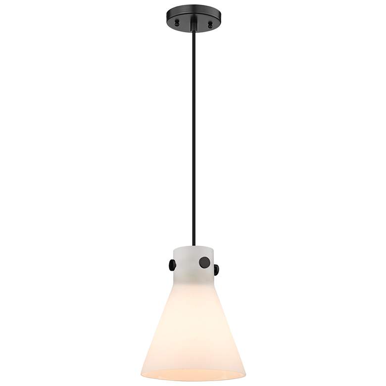 Image 1 Newton Cone 8" Wide Matte Black Cord Hung Pendant With Matte White Sha