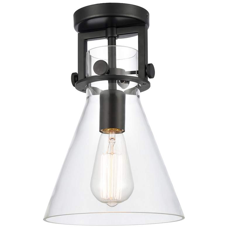 Image 1 Newton Cone 8" Wide Matte Black Flush Mount with Clear Shade