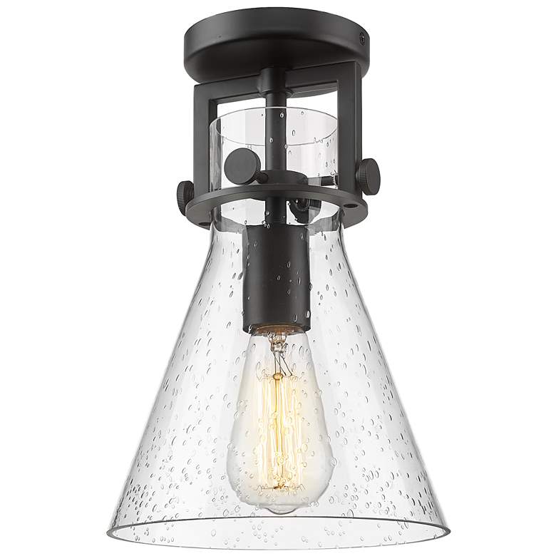 Image 1 Newton Cone 8" Wide Matte Black Flush Mount with Seedy Shade