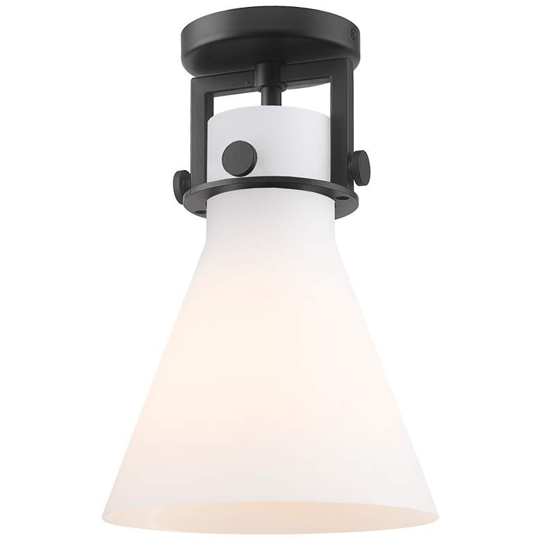 Image 1 Newton Cone 8" Wide Matte Black Flush Mount with White Shade