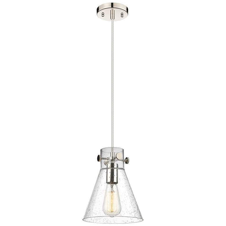 Image 1 Newton Cone 8" Wide Polished Nickel Cord Hung Pendant With Seedy Shade