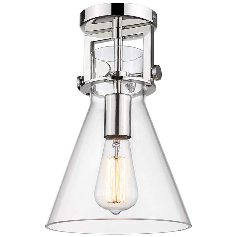 Image 1 Newton Cone 8" Wide Polished Nickel Flush Mount with Clear Shade