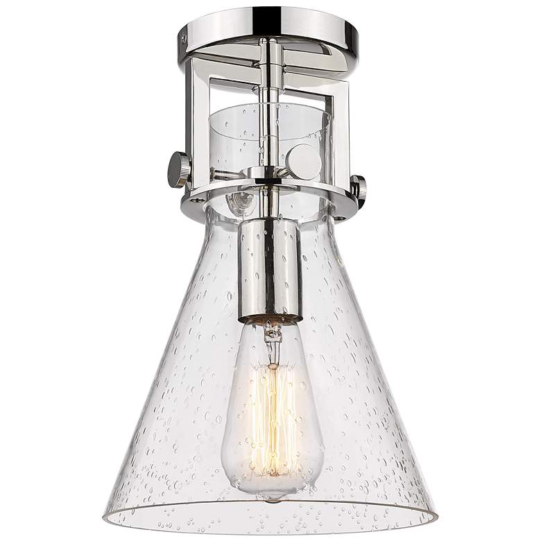 Image 1 Newton Cone 8" Wide Polished Nickel Flush Mount with Seedy Shade