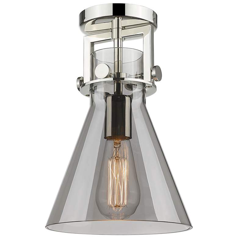 Image 1 Newton Cone 8" Wide Polished Nickel Flush Mount with Smoke Shade