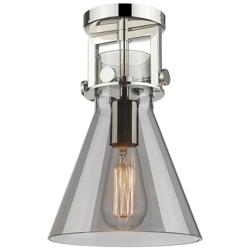 Newton Cone 8" Wide Polished Nickel Flush Mount with Smoke Shade
