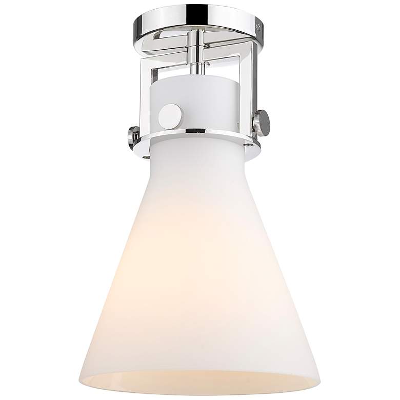 Image 1 Newton Cone 8" Wide Polished Nickel Flush Mount with White Shade