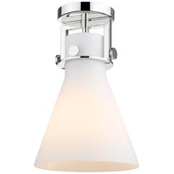 Newton Cone 8" Wide Polished Nickel Flush Mount with White Shade