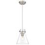 Newton Cone 8" Wide Satin Nickel Cord Hung Pendant With Clear Glass Sh